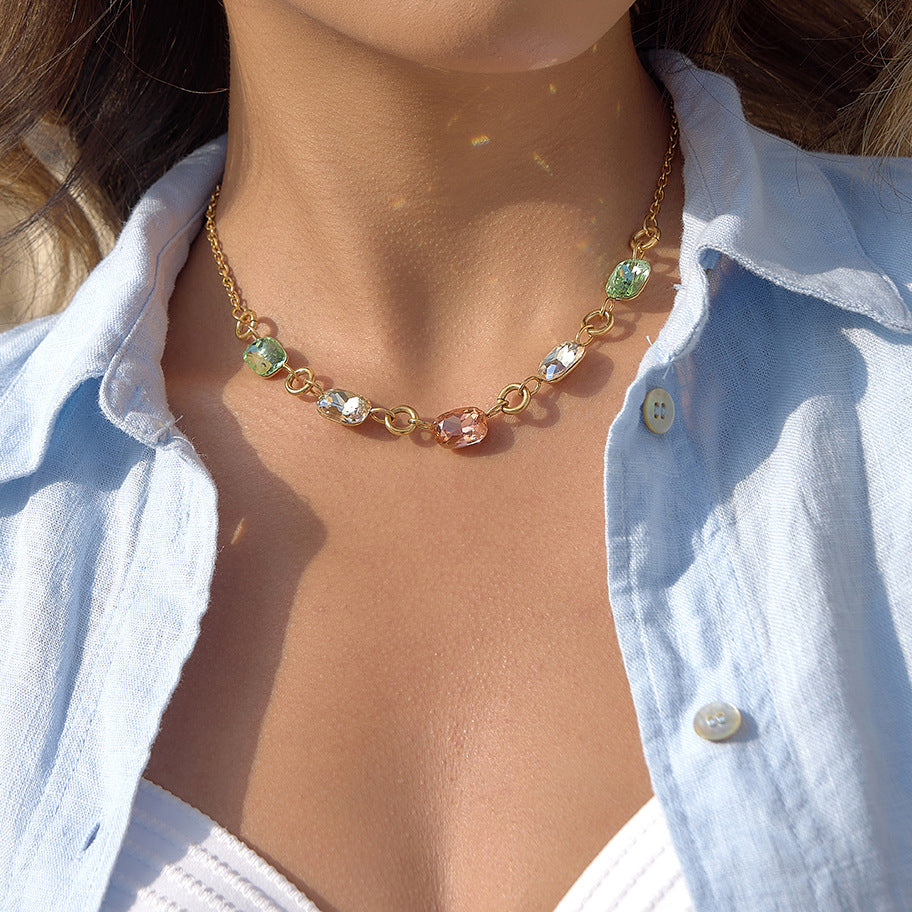 Women's Color Rhinestone Titanium Steel Light Luxury Minority Clavicle Necklace