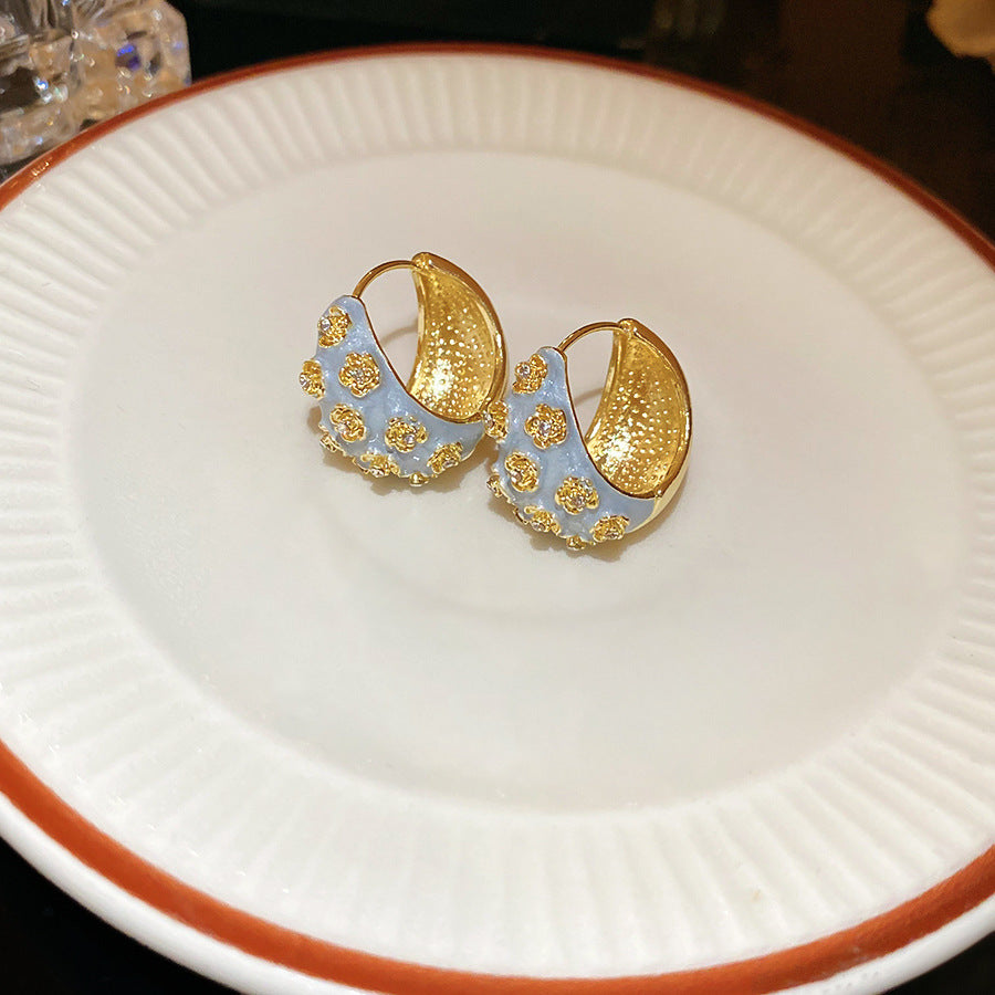 Blue Crystal Butterfly Flower Fashion Simple Fresh Light Luxury High Earrings