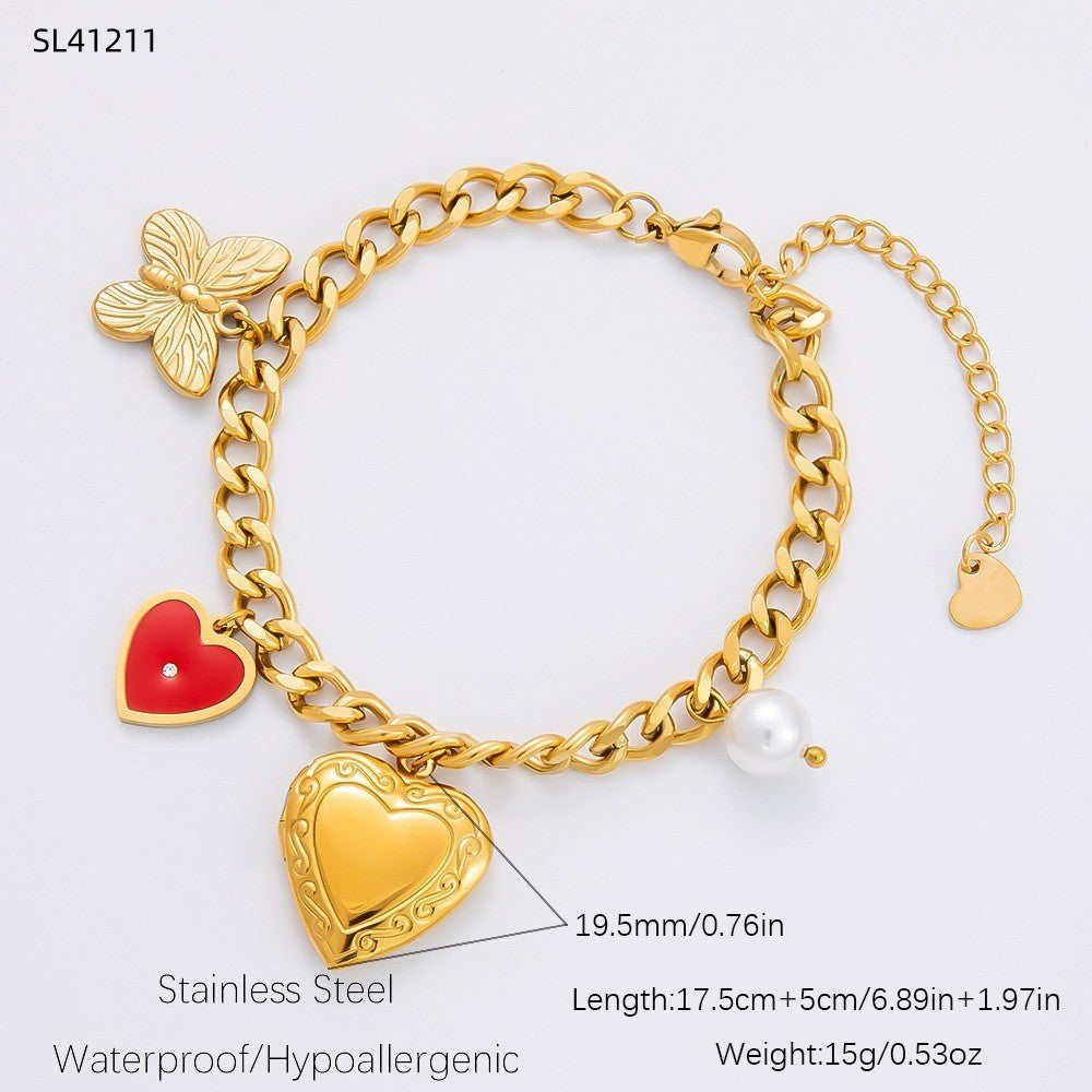 Women's Niche Stainless Steel Gold Pearl Heart Necklaces