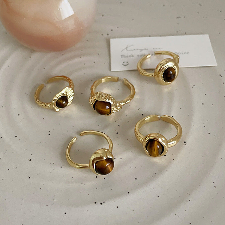 Women's Irregular Metal Tigereye Open For Niche Design Rings