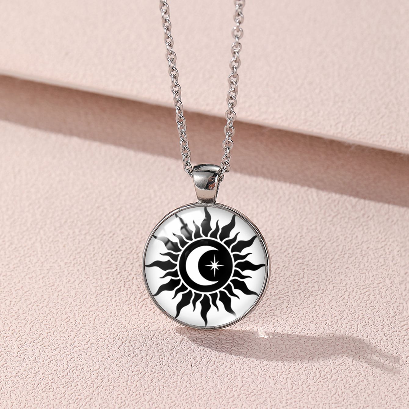 Sun Moon Lovers Couple Star Luminous Time Stone Valentine's Necklace