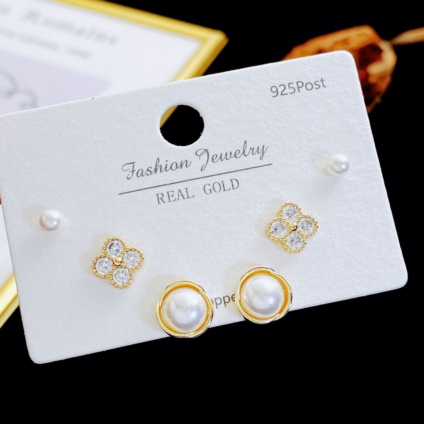 Micro Inlaid Zircon Pearl Commuter Three Pairs Earrings