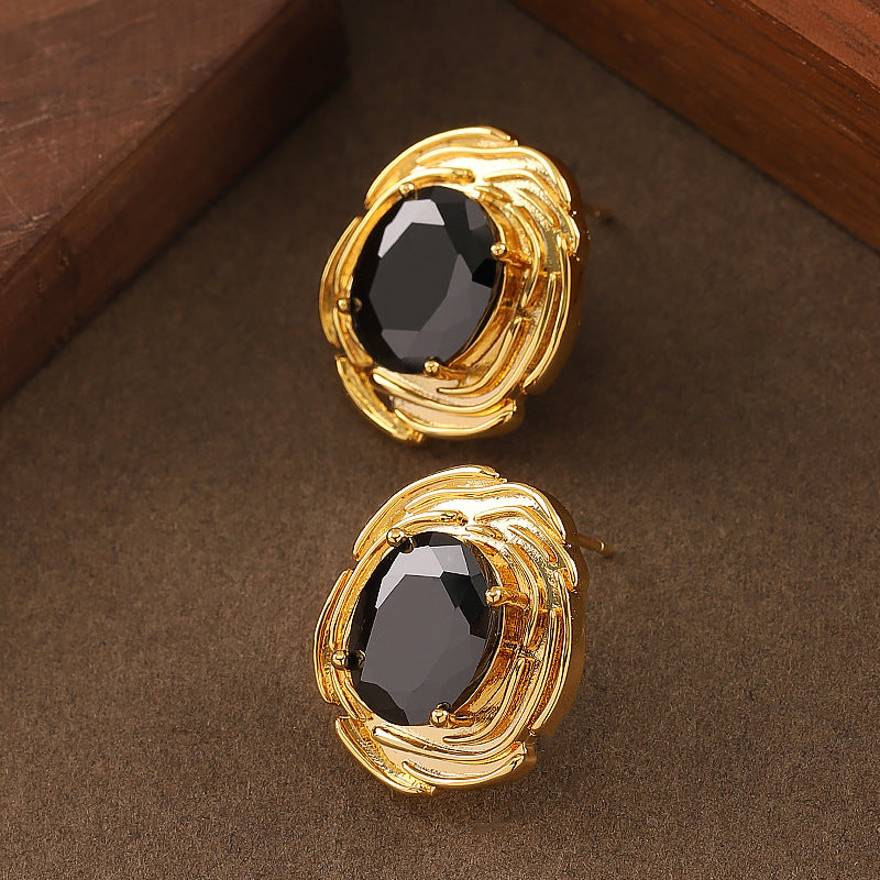 Gold French Elegant Exquisite Affordable Luxury Style Glass Stud Earrings