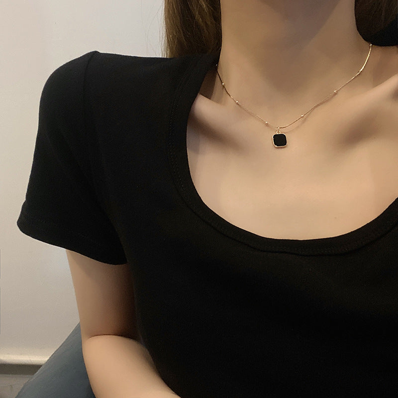 Women's & Men's Black Dark Geometric Square For Titanium Necklaces