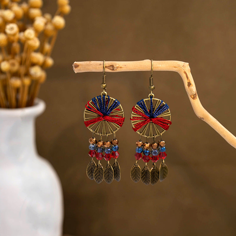 Women's Style Turquoise Vintage Owl Geometric Feather Tassel Rings