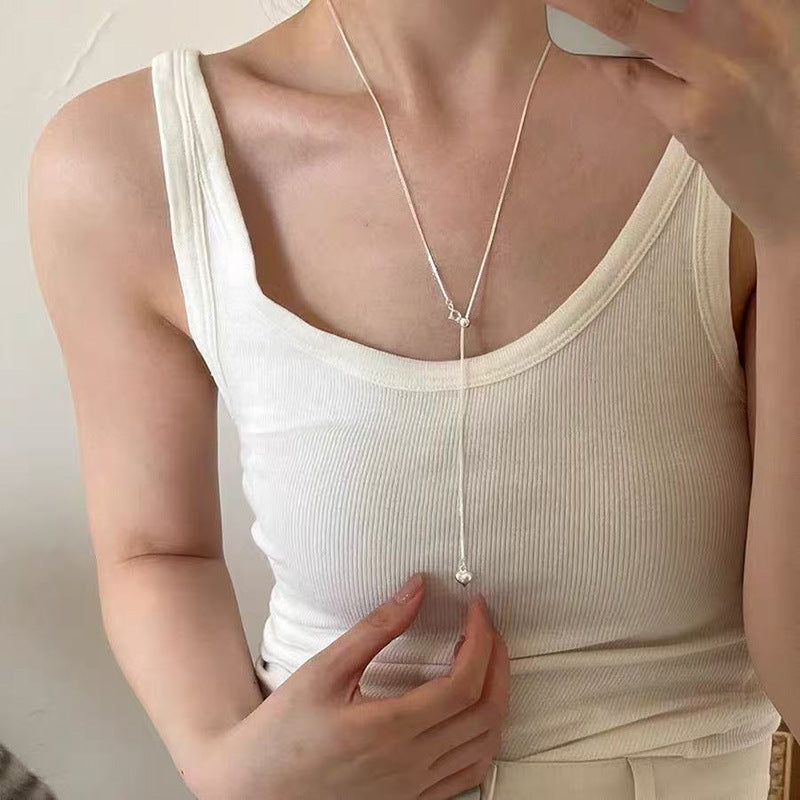 Women's Sier Lucky Beads Bowknot Clavicle Chain Light Luxury Minority High-grade Necklace