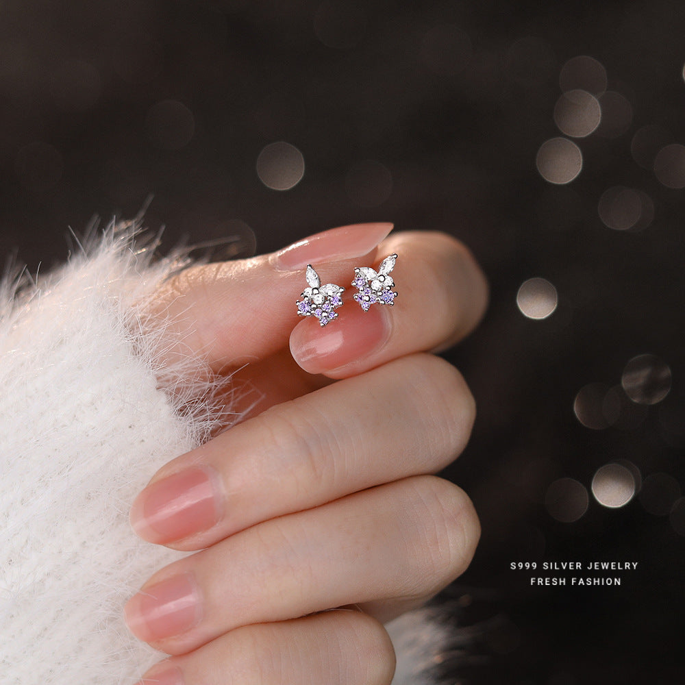 Sier Lavender Butterfly Female Flower Plant Design Affordable Luxury Fashion Stud Earrings
