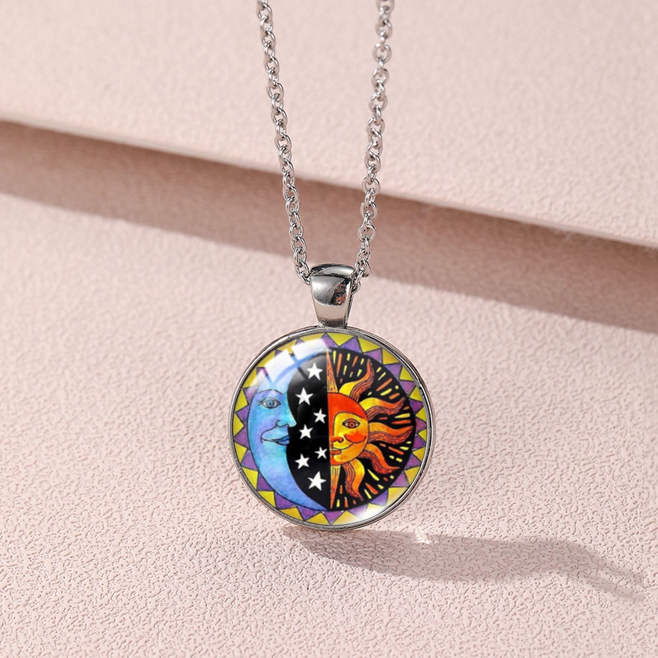 Sun Moon Lovers Couple Star Luminous Time Stone Valentine's Necklace