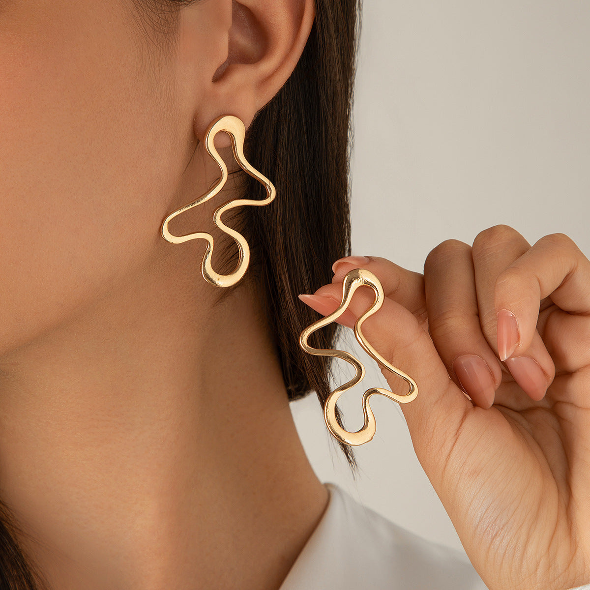 Pleated Metal Water Drop Ear Exaggerated Irregular Earrings