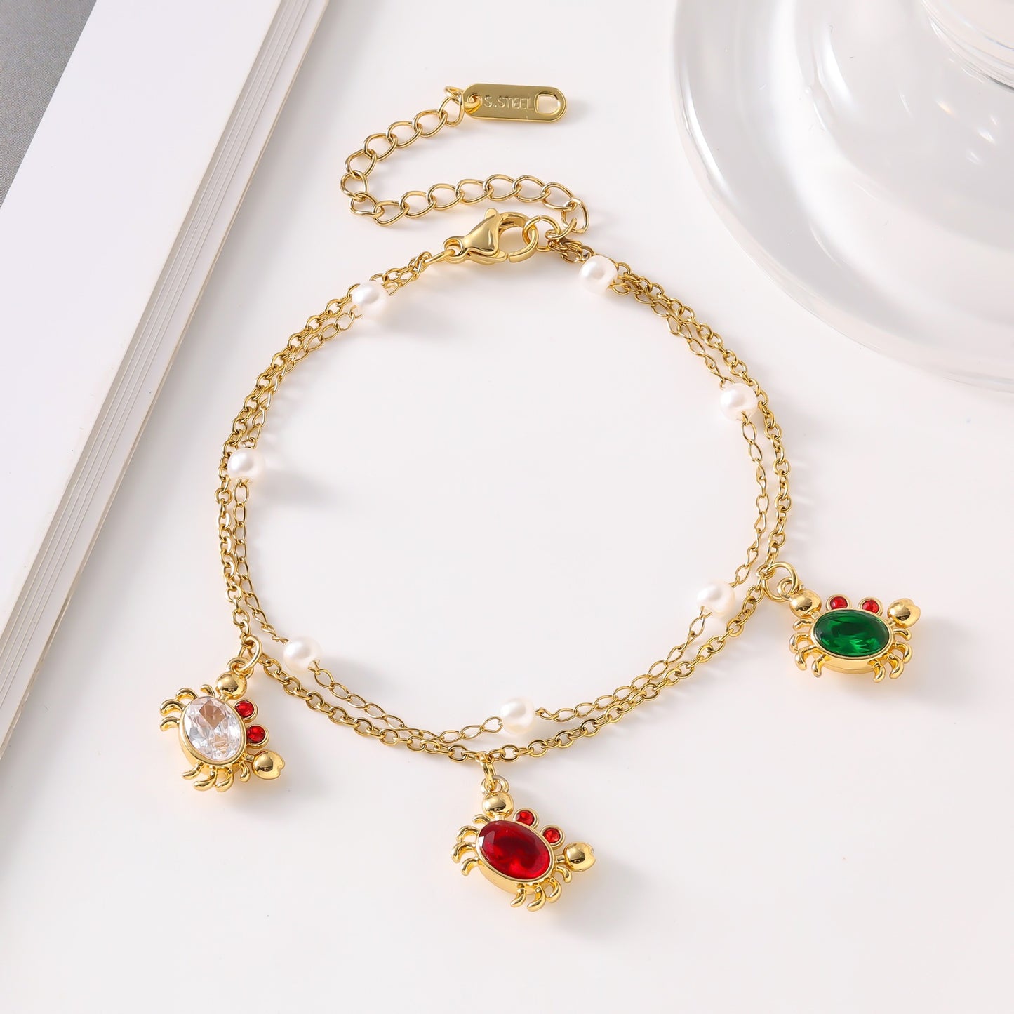 Steel Cherry Strawberry Crab Dolphin Turtle Fashion Inlaid Bracelets