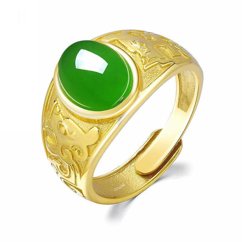 Men's Marcasite Imitation Jade Sier-plated Retro Emerald Rings