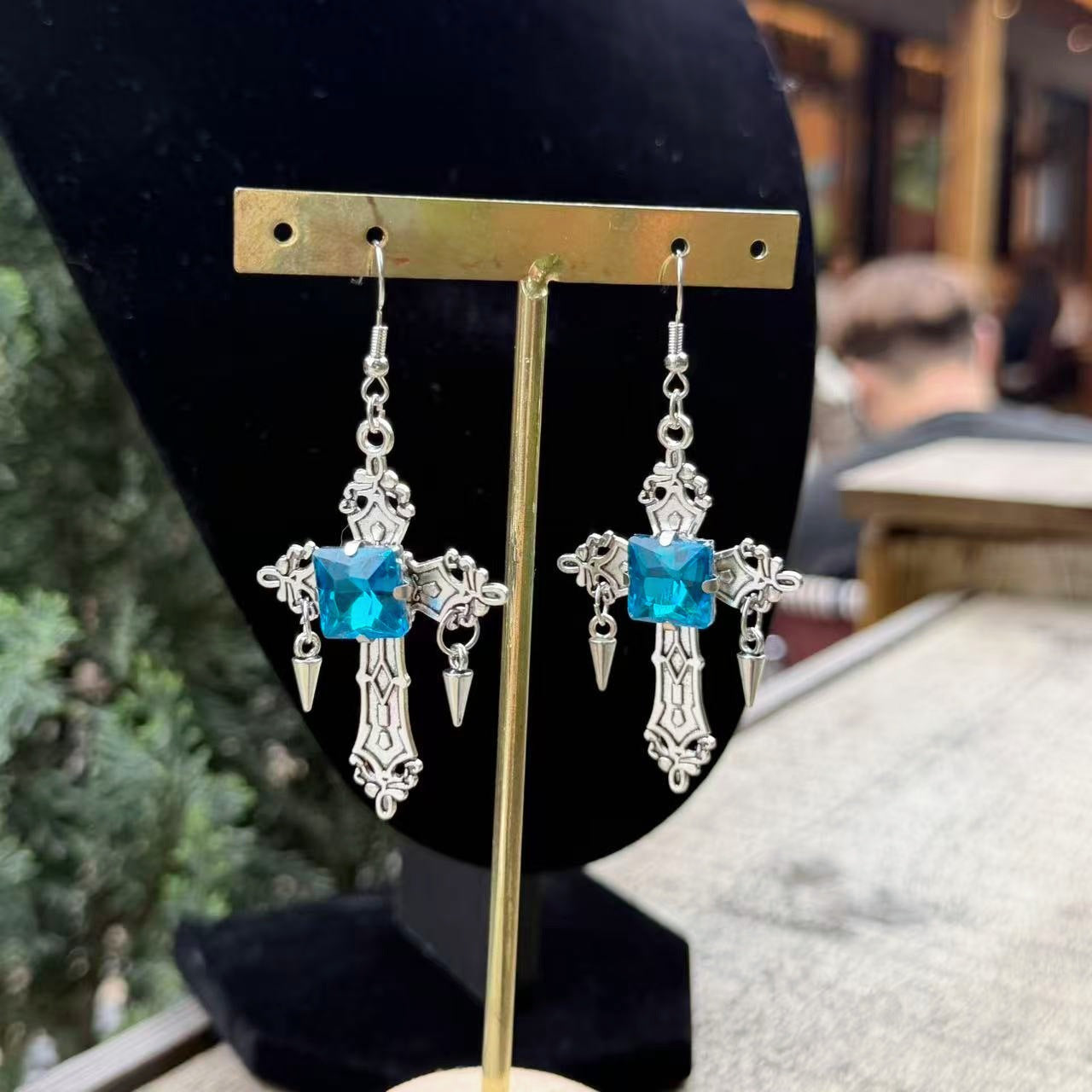 Comfortable Versatile Sier Cross Gothic Sapphire Earrings
