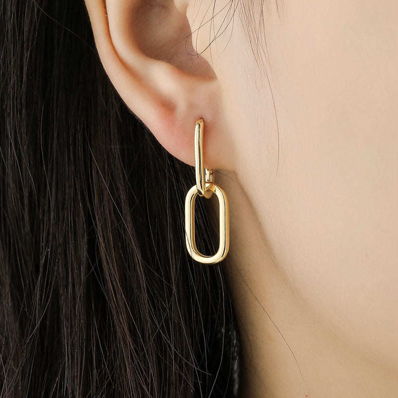 Oval U-shaped Ear Clip Niche Double Design Sense Frosty Style Earrings