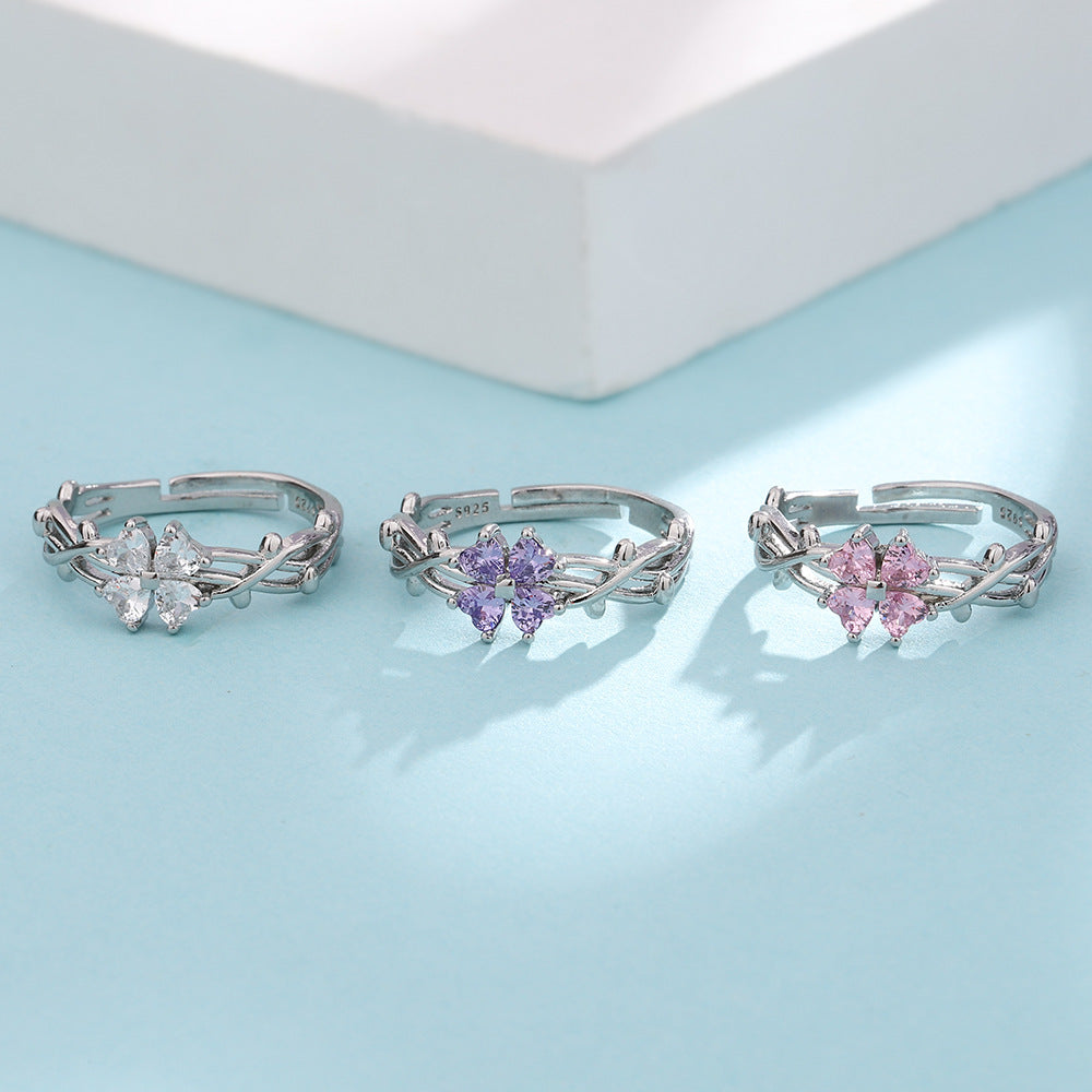 Lucky Four-leaf Clover Female Fashion Proposal Gifts For Girlfriend Heart-shaped Ring