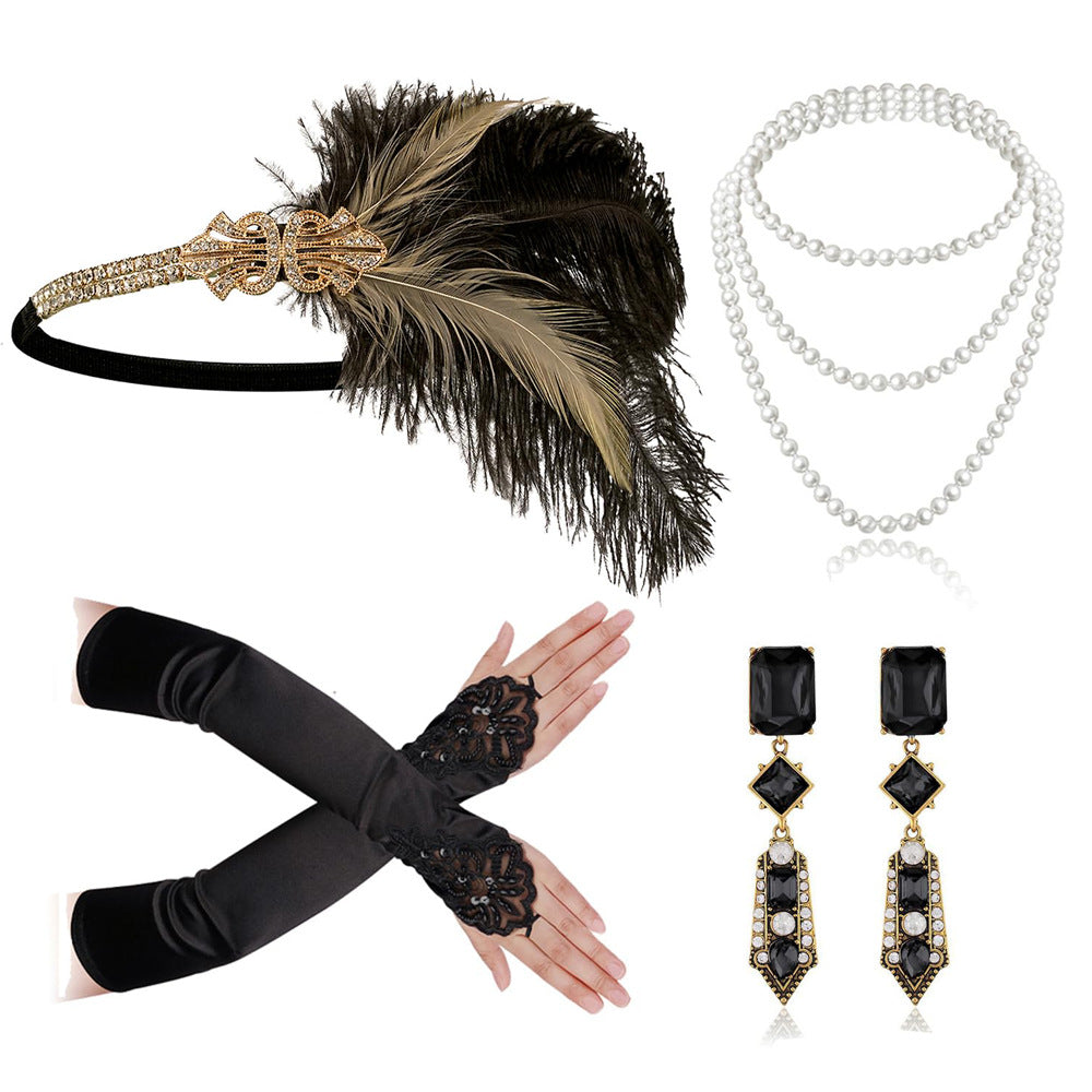 Red Feather Hair Band Masquerade Single Jewelry Set