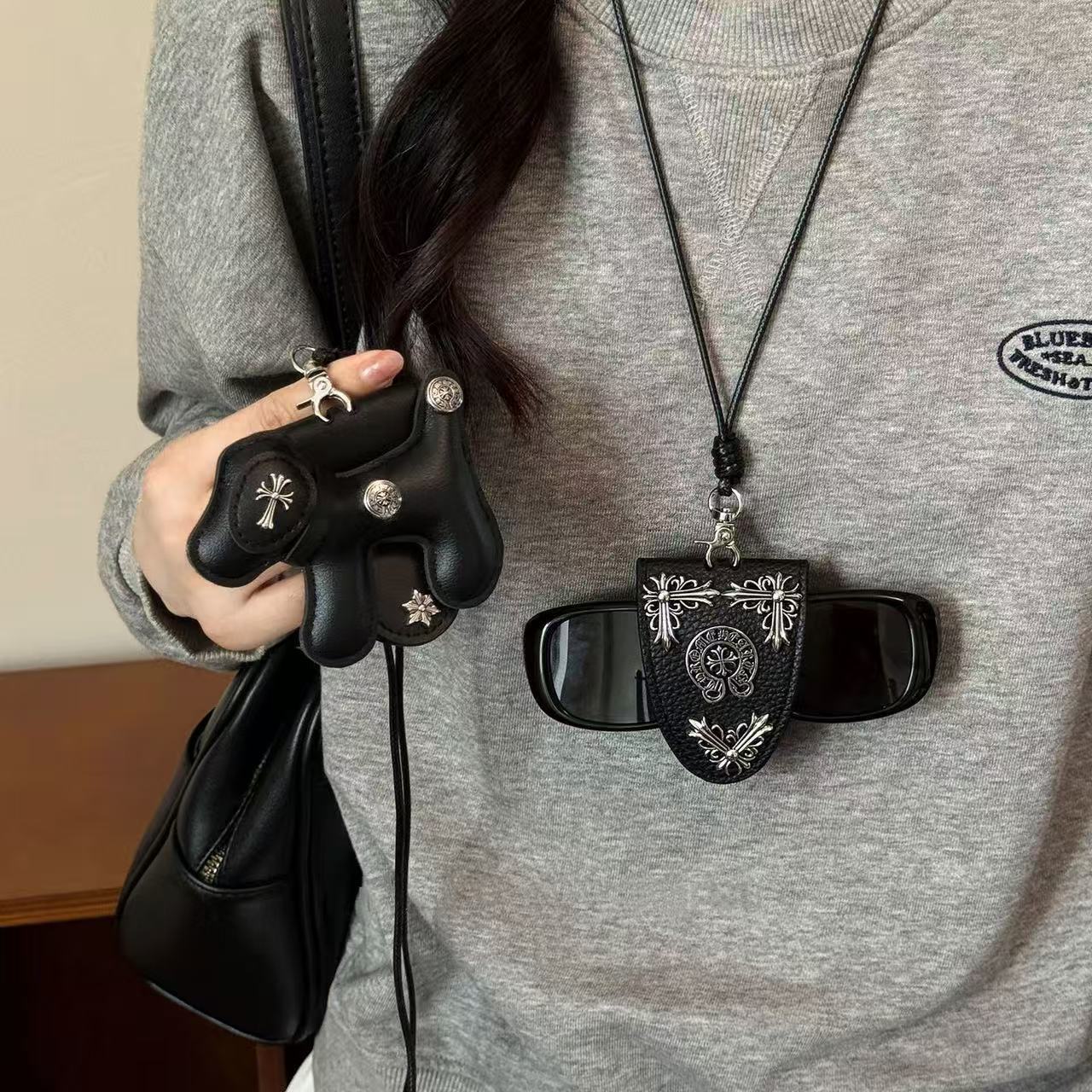 Cross Leather Magnetic Glasses Clip Female Storage Long Halter Necklace