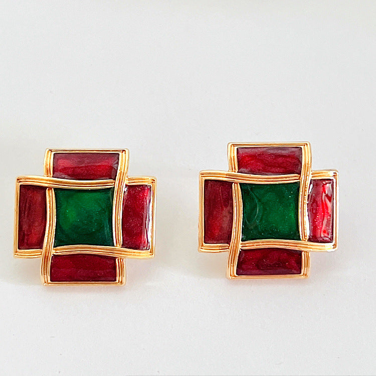 Painted Drip Glazed Enamel Palace Antique Jewelry Earrings