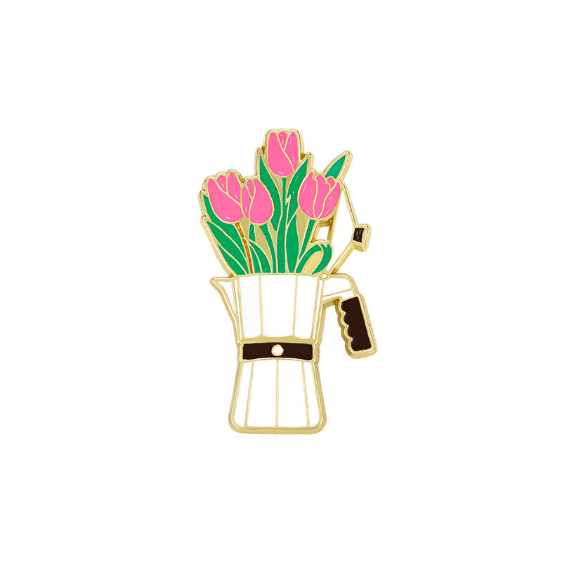 Cup Rose Tulip Sunflower Cute Schoolbag Decorative Brooches