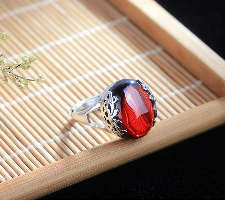 Thai Sier Female Live Open Chalcedony Big Gem Red Garnet Rings