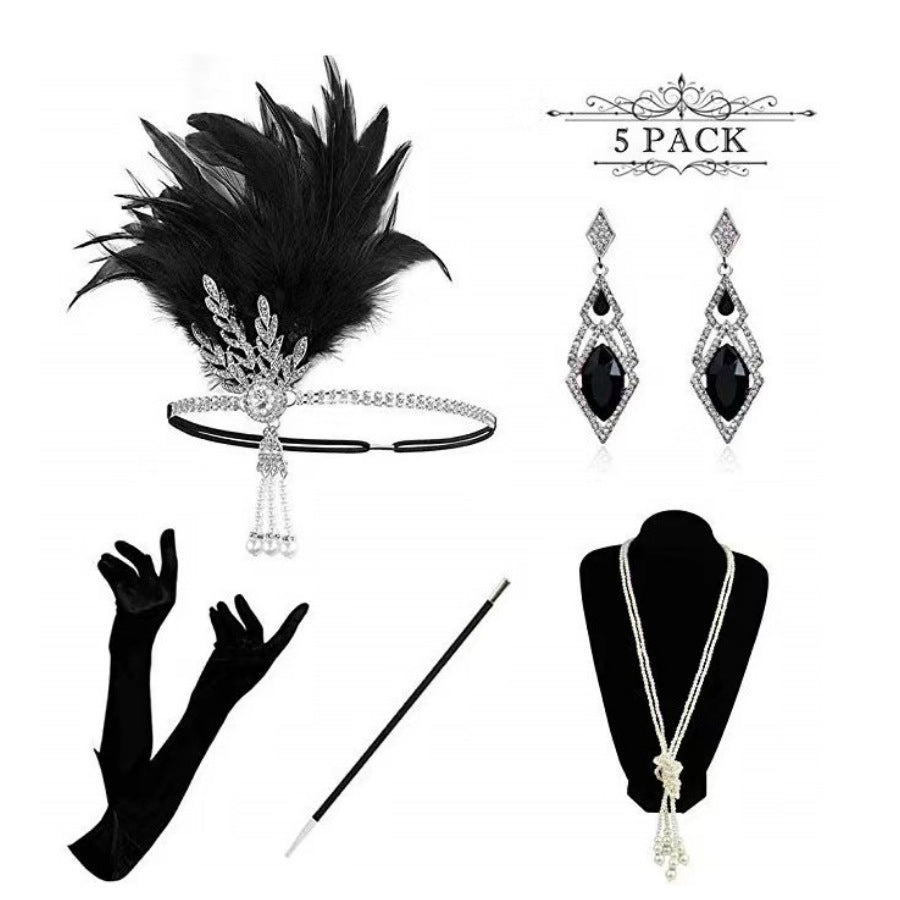 Red Feather Hair Band Masquerade Single Jewelry Set