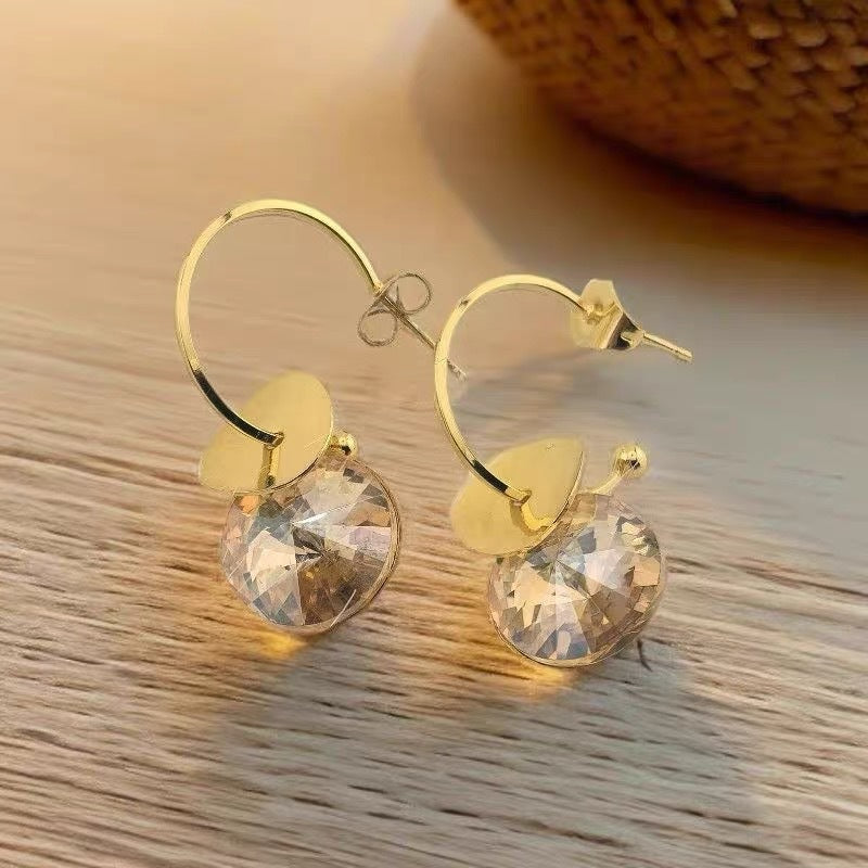 High-grade Sequined Geometric Female Coffee Color Rhinestone Eardrops Stud Earrings