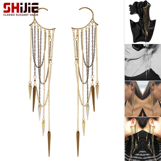 Fashion Unilateral Punk Nightclub Long Fringe Rivet No Piercing Ear Hook
