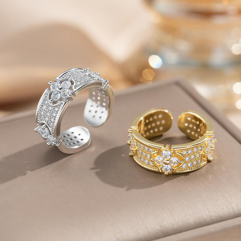Style Clover Starry Female Design Personality Full Diamond Ring