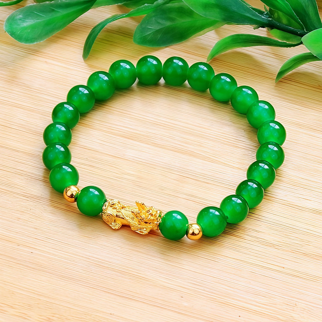 Jade Barrel Beads Gold Pi Longevity Bracelets