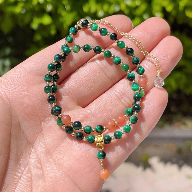 Women's Tigereye Crystal Korean Fashion Beaded Double Circle Bracelet