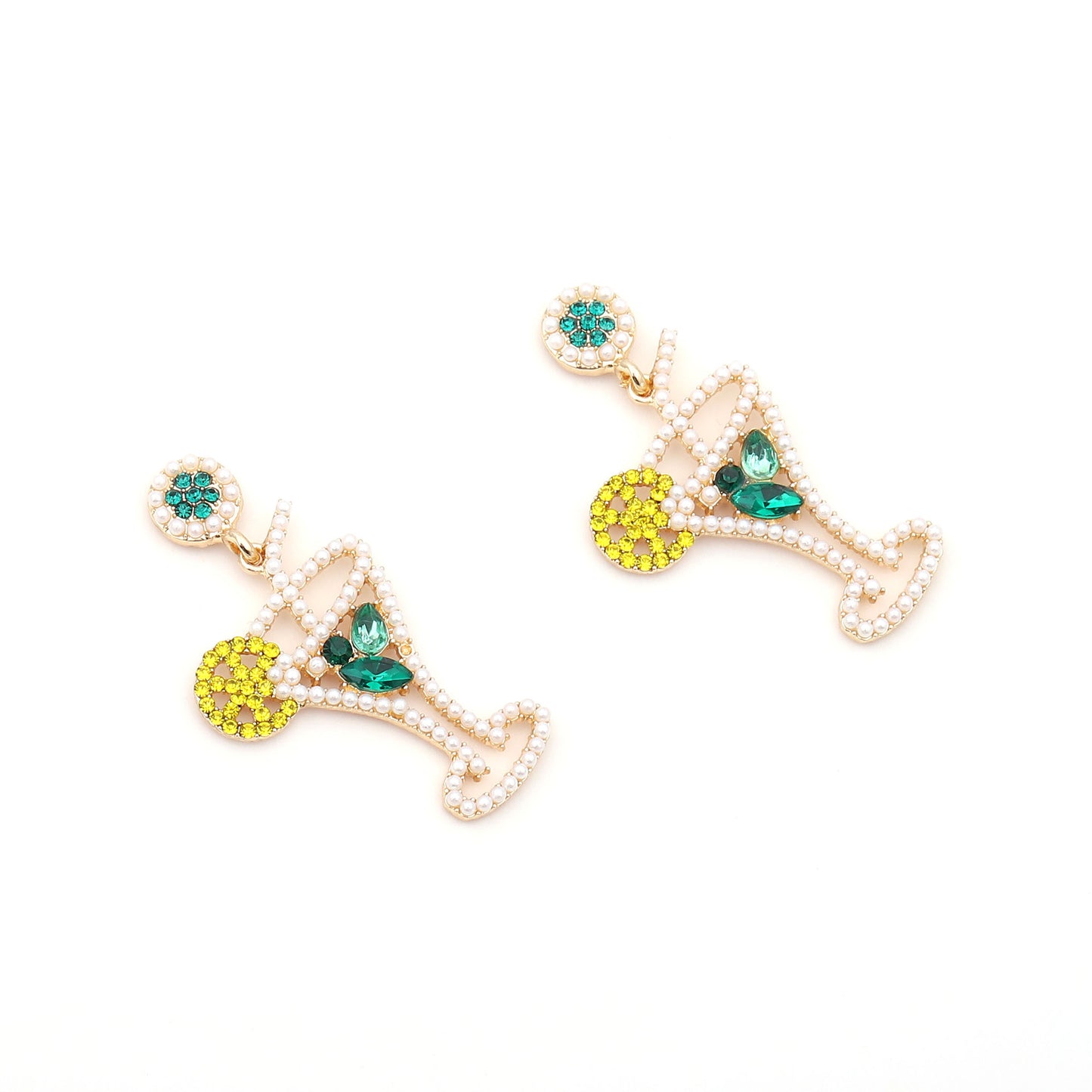 Fashion Cocktail Glass Exaggerated Temperamental Hollow Jeweled Earrings