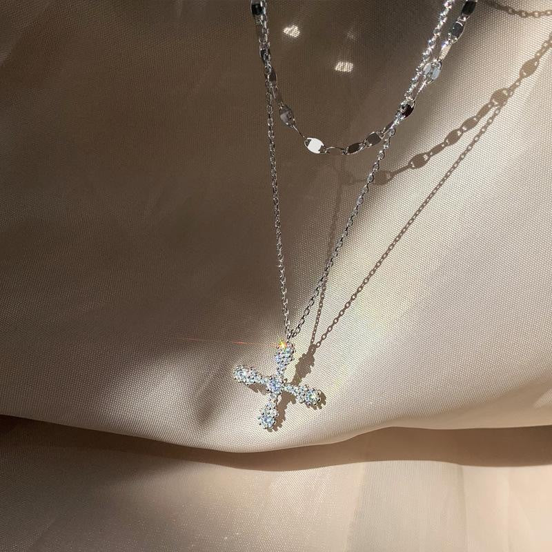 Women's Luxury Minority Exquisite Sier Diamond Cross For Necklace