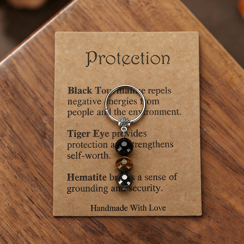Stone Beaded Key Chain Handmade Tigereye Three Beads Combination Rings