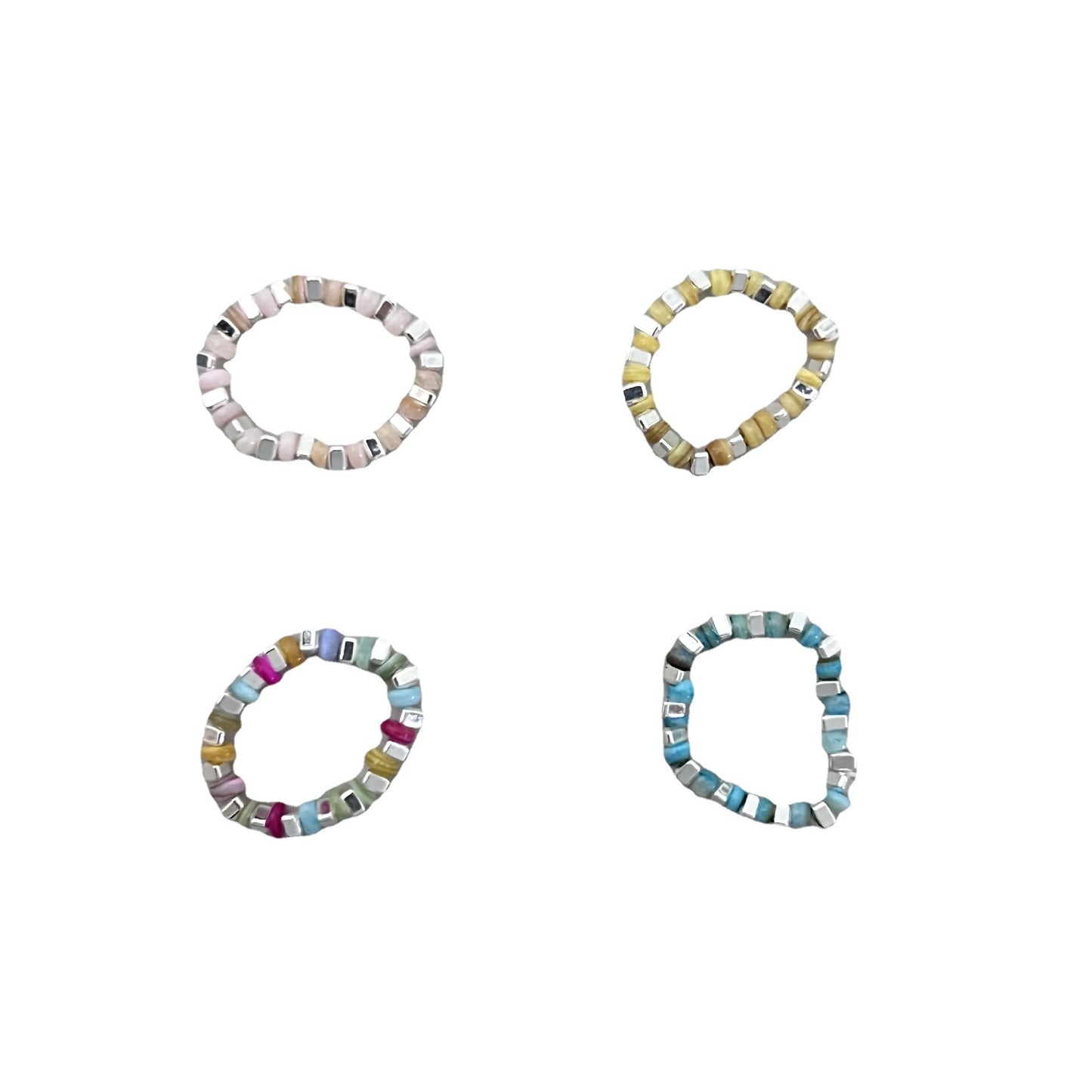 Wind Minority Simple Design Colored Stone Sier Beaded Metal Small Ring