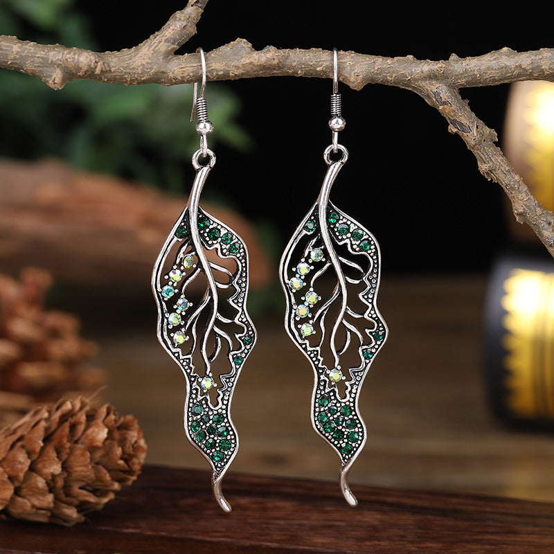 Women's Long Leaves Simple For Inlaid Color Earrings