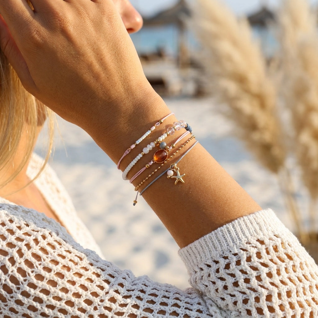 Women's Bohemian Style Twin Starfish Beach Bead Bracelets