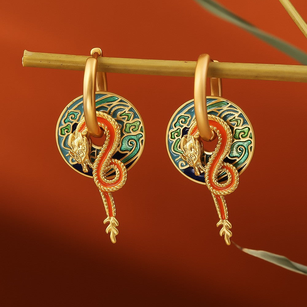 Glazed Fan-shaped Female Niche Advanced Design Multiple Ways Earrings