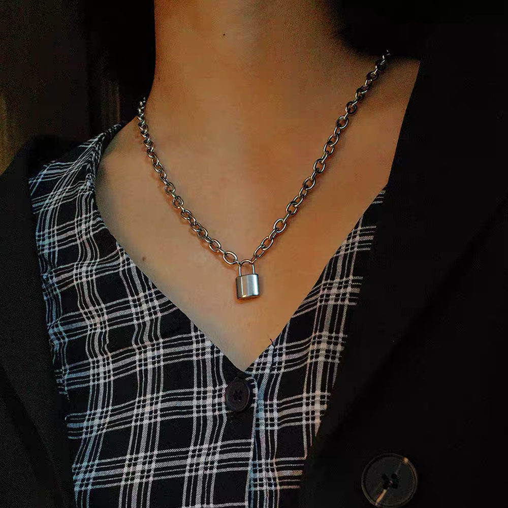 Men's Punk Titanium Steel Lock Head Stainless Necklaces