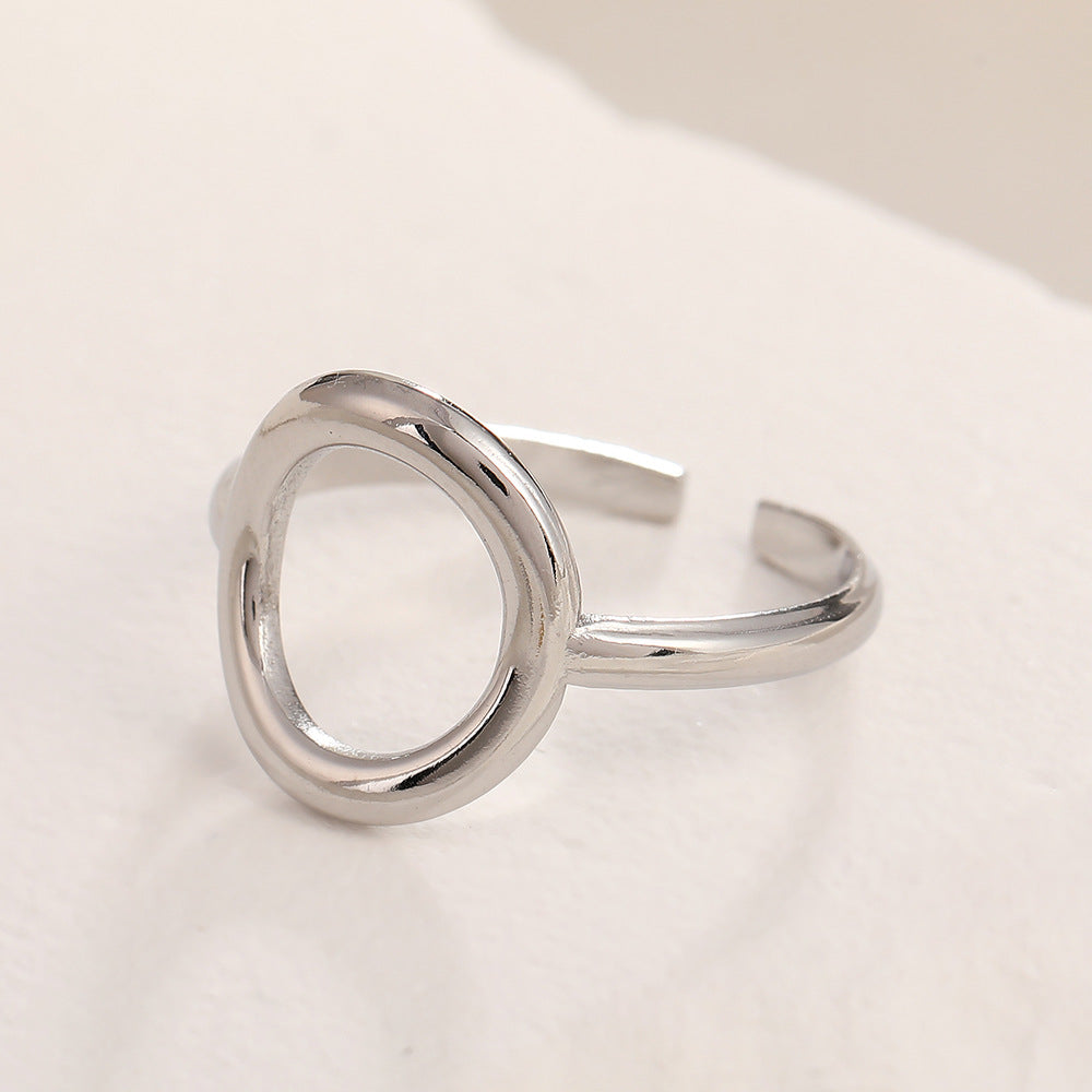 Korean Style Hollow Titanium Steel Design Personality Trendy Geometric Retro Ring