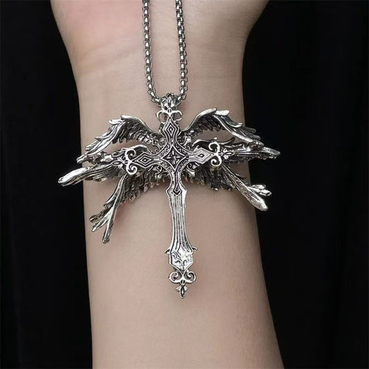 Six Wing Angel Cross Exaggerated Fashion Style Sweater Necklaces