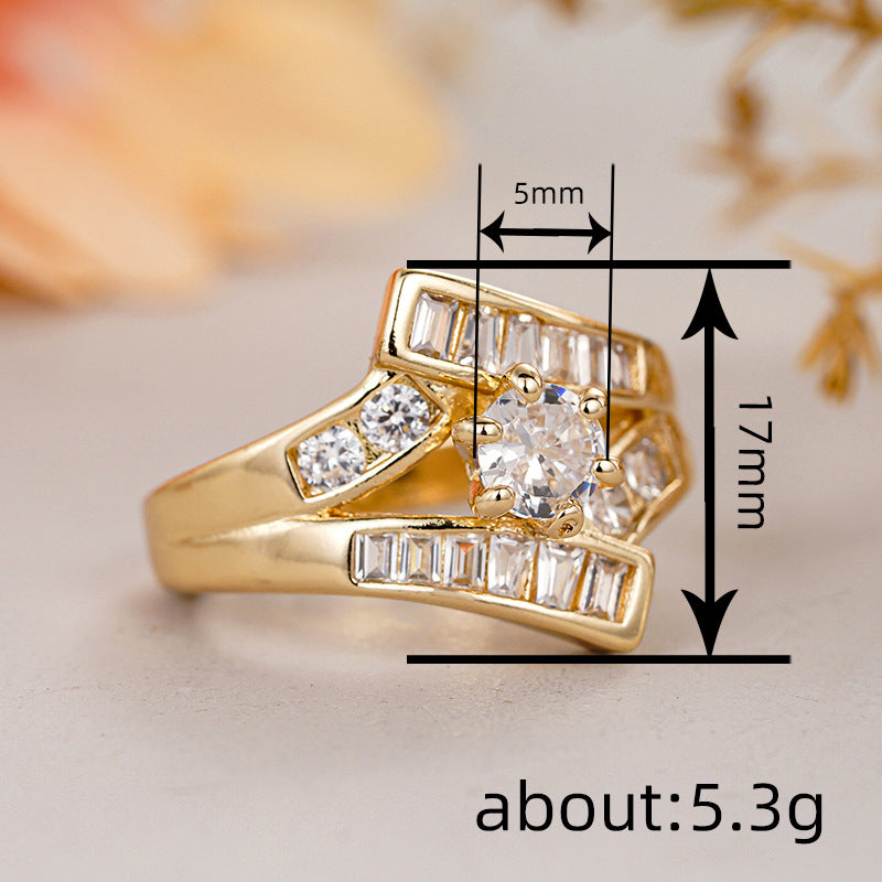 Shi Trendy Irregular Female Geometric Inlaid Round Zircon Live Ring