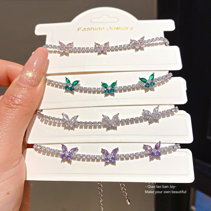 French Style Cold Simple Zircon Butterfly Light Luxury High Sense Bracelet