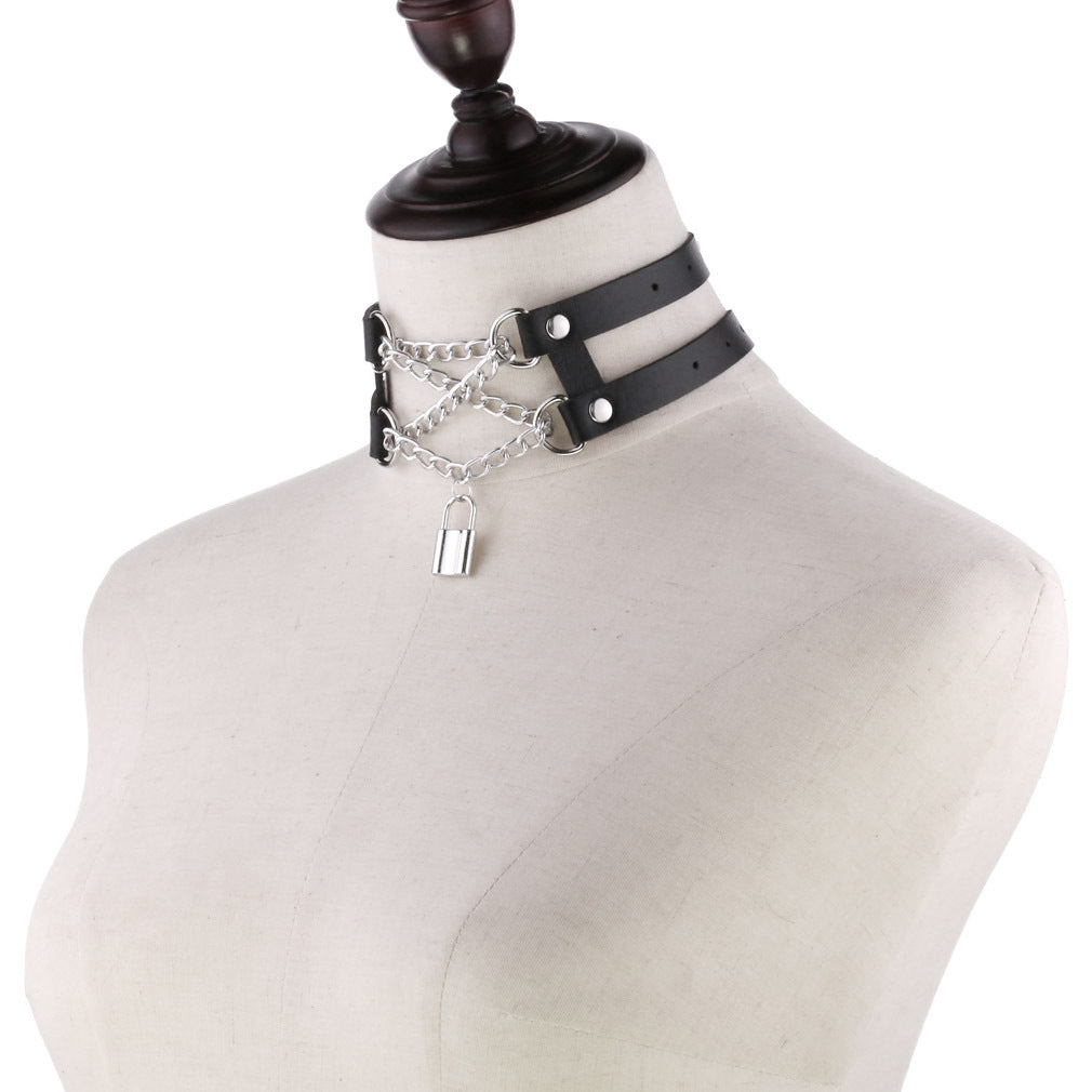 Temperament Double Row Line Chain Brain Teaser Neckband Sexy Lock Necklaces