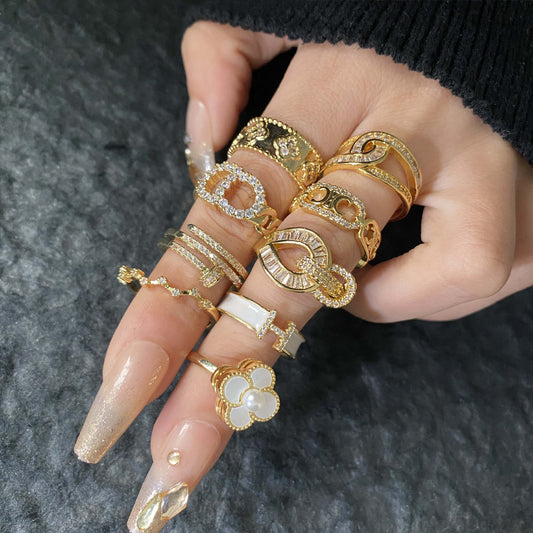 Hollow Zircon Roman Female Cold Style Couple Design Rings