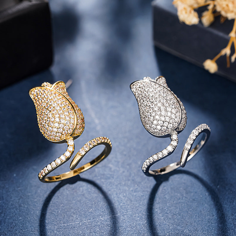 Gentle Lady Style Tulip Female Opening Adjustable Shiny Rings