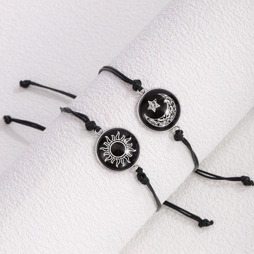 Lovers Time Stone Woven Hand Strap Couple Bracelets