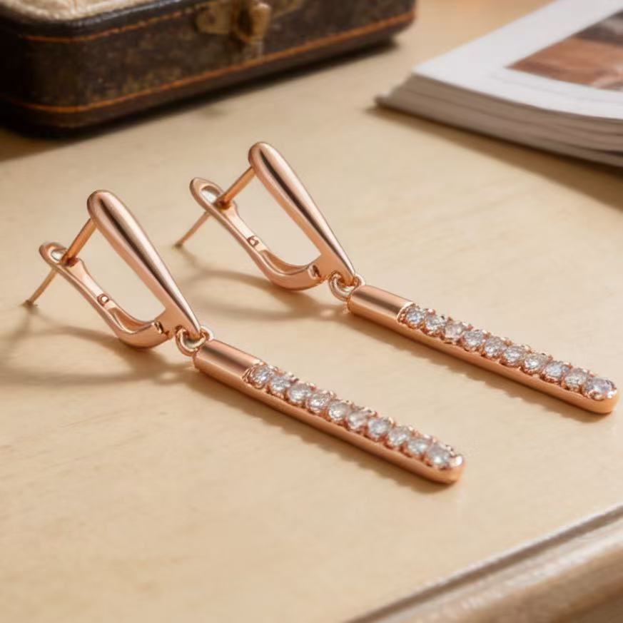 Women's Copper Rose Gold Micro Inlaid Zircon Long Light Luxury High-grade Earrings