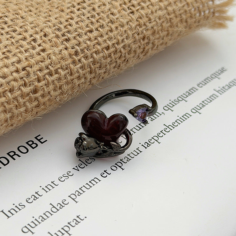 Love Heart Thorns Open Niche Trendy Cool Neutral Twin Index Ring