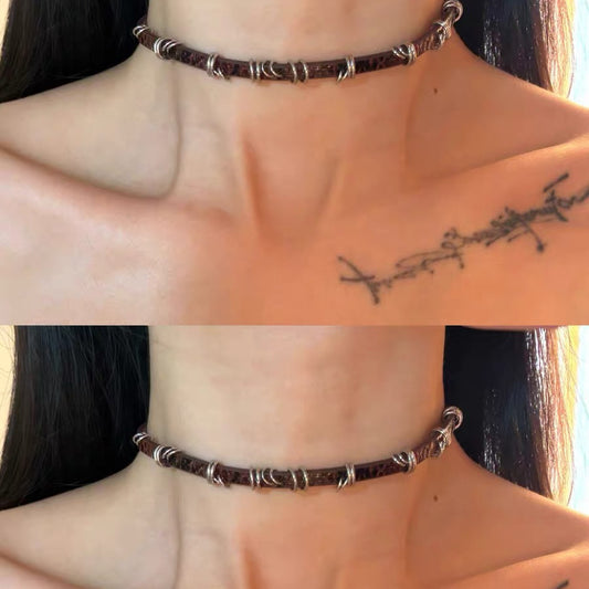 Millennium Hot Crack Leather Female Brown Subculture Punk Metal Clavicle Rings