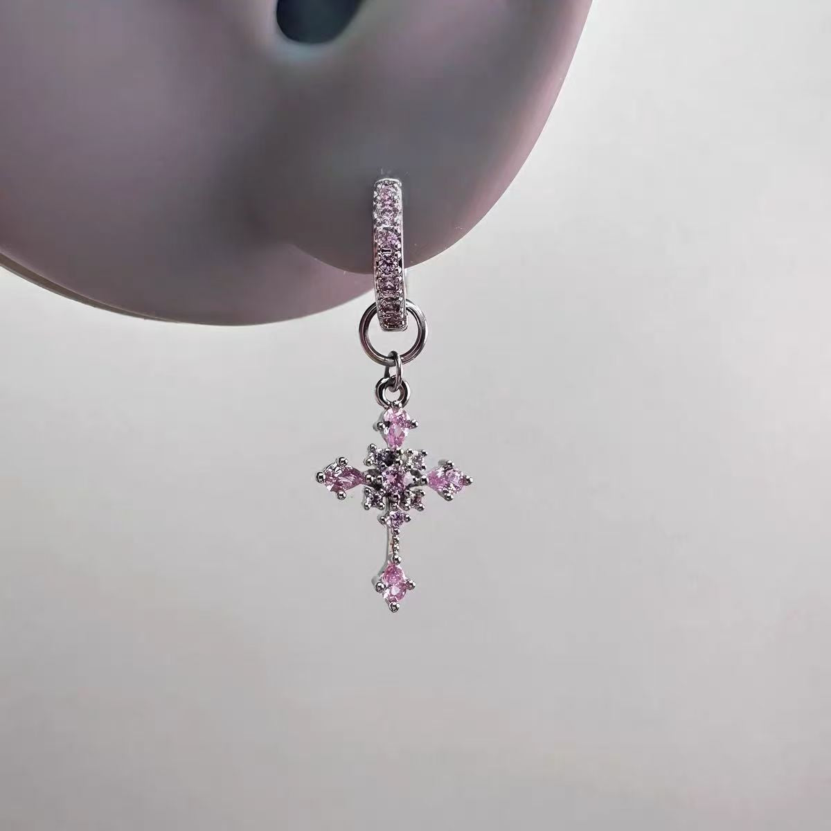 Sparkling Full Rhinestone Cross Ear Refined Personalized Unique Design Sense Stud Earrings