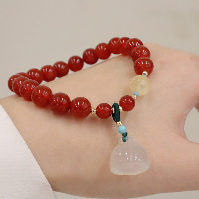 Women's Agate Chalcedony Lotus Seedpod Good Luck Bracelets
